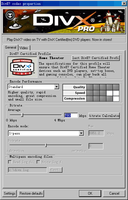 Adjust the parameters of DivX codec